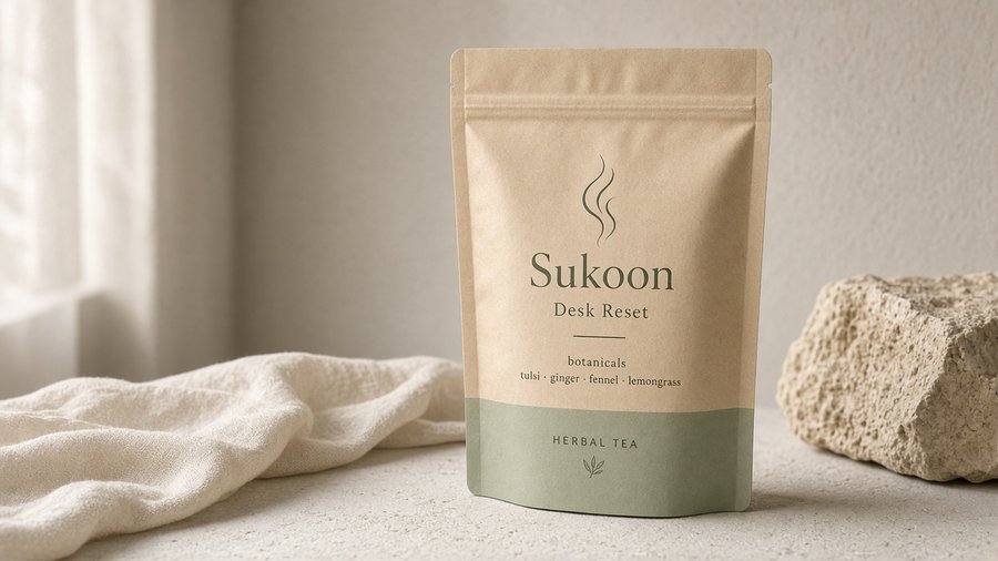 Sukoon Desk Reset pouch mockup